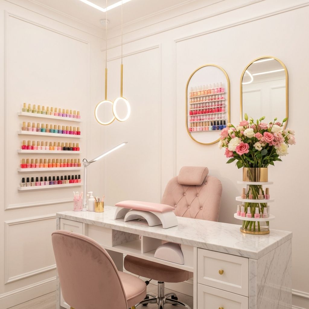 Water Hyacinth Nails studio interior with manicure station and pastel decor